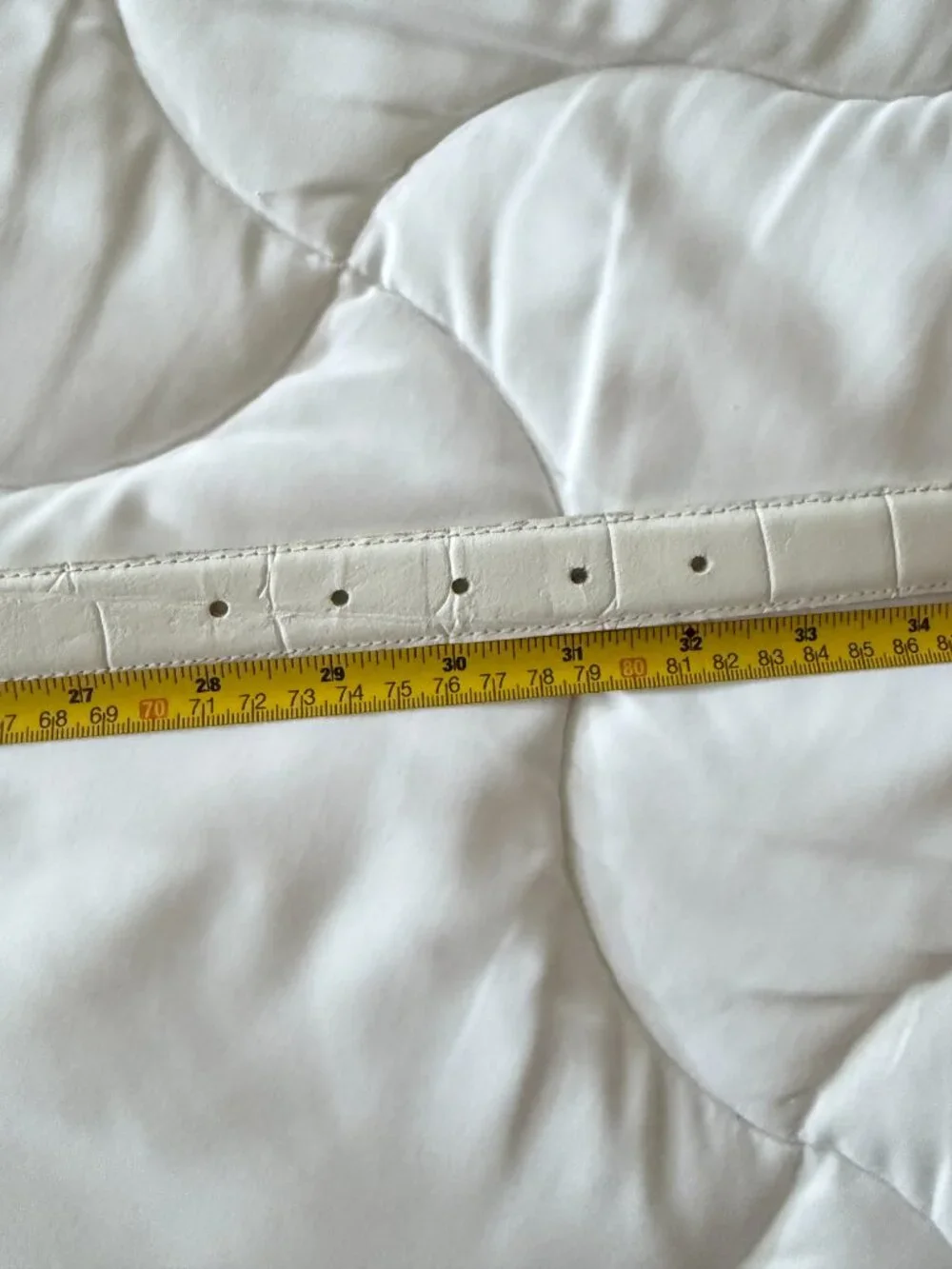 Vintage Karen Scott White Leather Belt Medium | Covered Buckle Retro Cinch